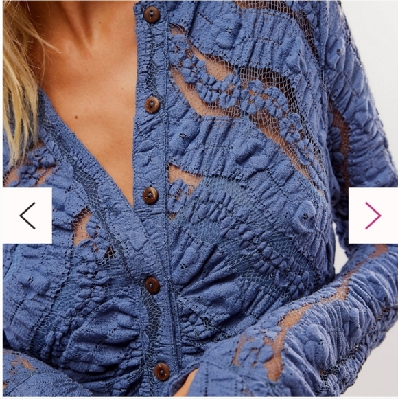 Free People Women's Shayla Lace Long sleeves Button Front Mini Casual Boho Dress - Picture 4 of 12